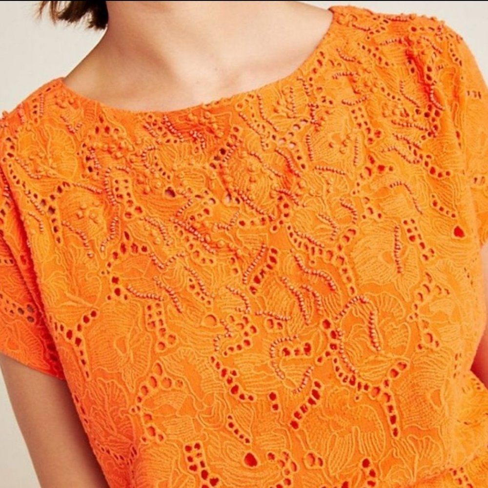 Maeve x Anthropologie Beaded Lace Short Sleeve Top Size 2 - Picture 3 of 10
